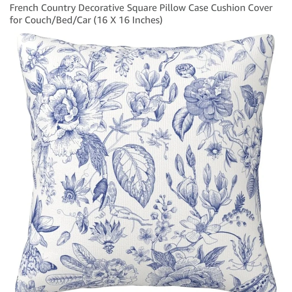 3 -16x16 Floral Blue and White Pillow Case - Picture 1 of 4
